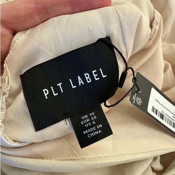 PLT Label - Ruched Puff Hem Strappy Bodycon Mini Dress in Beige - Picture 5 of 7